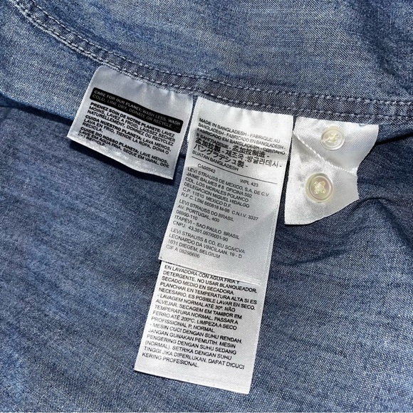 Levi's Blue Jean Denim‎ Long Sleeve Button Down Shirt Cotton Classic Plus Size - Picture 6 of 13